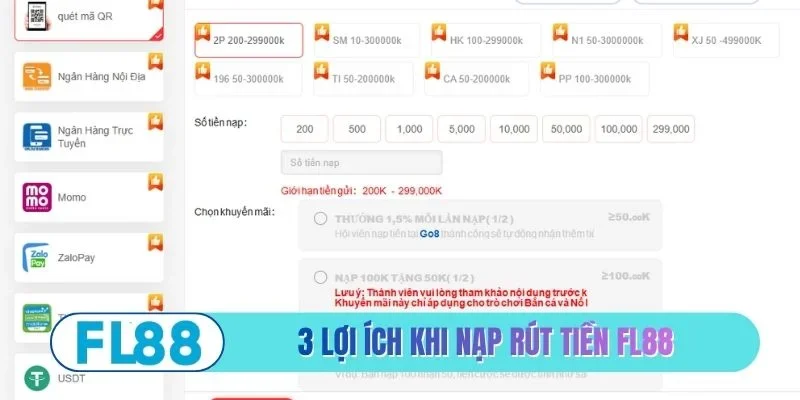 3 lợi ích khi tham gia nạp rút tiền FL88